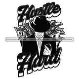 Sexy Black Man Hustle Quote Holding Apple Elegant Classic Hat Fashion Style B/W SVG JPG PNG Vector Clipart Cricut Silhouette Cut Cutting