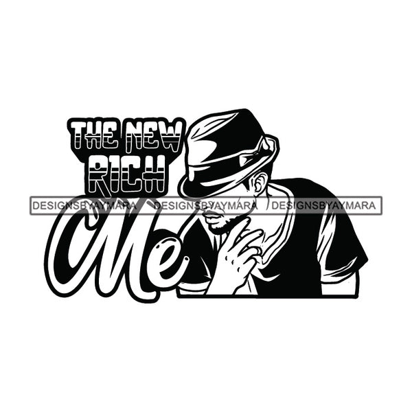 Sexy Black Man Hustle Quote Retro Hat Short Sleeve T-Shirt Fashion Style B/W SVG JPG PNG Vector Clipart Cricut Silhouette Cut Cutting