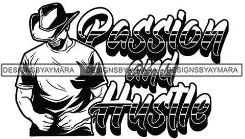 Sexy Black Man Hustle Quote Head Down Cowboy Hat Short Sleeve T-Shirt Style B/W SVG JPG PNG Vector Clipart Cricut Silhouette Cut Cutting