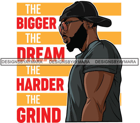 Sexy Black Man Profile Hustle Quote Glasses Backward Baseball Cap Fashion Style SVG JPG PNG Vector Clipart Cricut Silhouette Cut Cutting