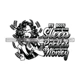 Sassy Afro Woman Hustle Money Quote Business Woman Wavy Hairstyle B/W SVG JPG PNG Vector Clipart Cricut Silhouette Cut Cutting