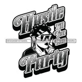 Sassy Afro Woman Hustle Money Quote Finances Sunglasses Bantu Knots Hairstyle B/W SVG JPG PNG Vector Clipart Cricut Silhouette Cut Cutting