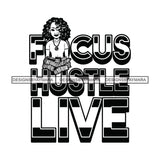 Sassy Afro Woman Hustle Money Quote Money Necklace Wavy Hairstyle B/W SVG JPG PNG Vector Clipart Cricut Silhouette Cut Cutting