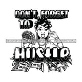 Sassy Afro Woman Hustle Money Quote Holding Dollars Bantu Knots Hairstyle B/W SVG JPG PNG Vector Clipart Cricut Silhouette Cut Cutting