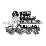 Sassy Afro Woman Hustle Money Quote Business Sunglasses Wavy Hairstyle B/W SVG JPG PNG Vector Clipart Cricut Silhouette Cut Cutting