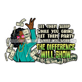 Sassy Afro Woman Hustle Money Quote Tossing Dollars Sunglasses Wavy Hairstyle SVG JPG PNG Vector Clipart Cricut Silhouette Cut Cutting