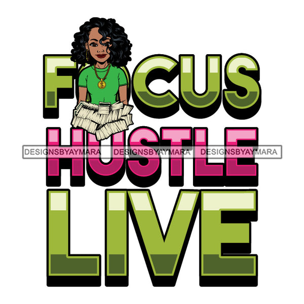 Sassy Afro Woman Hustle Money Quote Money Necklace Wavy Hairstyle SVG JPG PNG Vector Clipart Cricut Silhouette Cut Cutting
