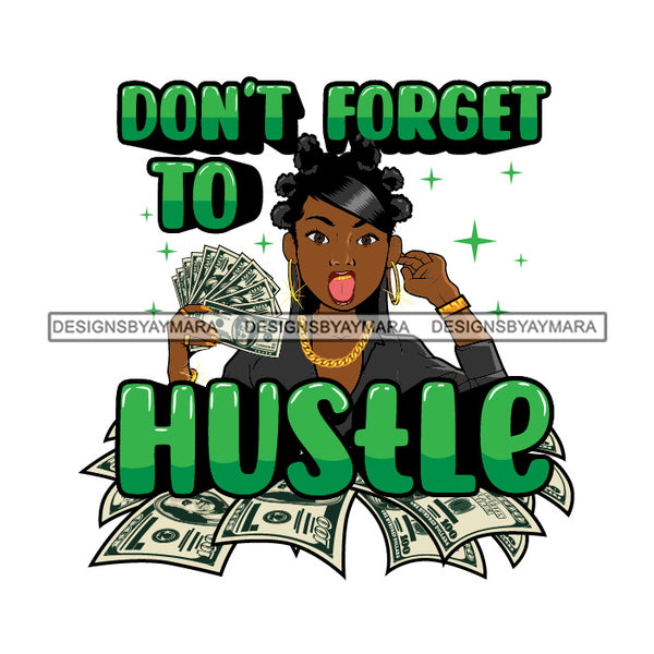 Sassy Afro Woman Hustle Money Quote Holding Dollars Bantu Knots Hairstyle SVG JPG PNG Vector Clipart Cricut Silhouette Cut Cutting