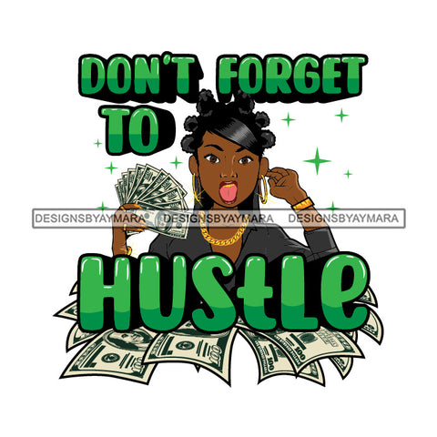 Sassy Afro Woman Hustle Money Quote Holding Dollars Bantu Knots Hairstyle SVG JPG PNG Vector Clipart Cricut Silhouette Cut Cutting