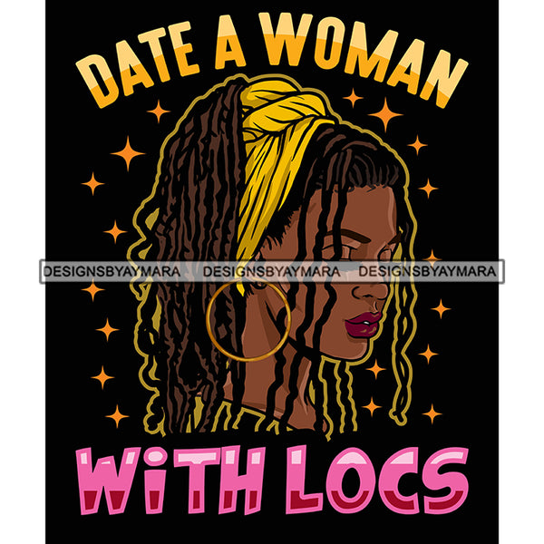 Pretty Afro Woman Jamaican Pride Love Locs Hairstyle Black Background SVG JPG PNG Vector Clipart Cricut Silhouette Cut Cutting