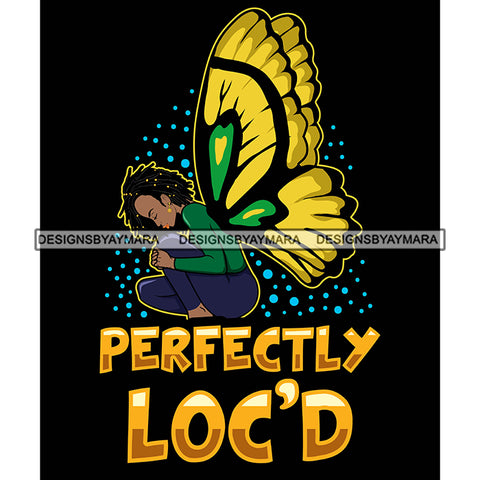 Pretty Afro Woman Butterfly Wings Love Locs Hairstyle Black Background SVG JPG PNG Vector Clipart Cricut Silhouette Cut Cutting