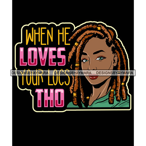 Pretty Afro Woman Unique Proud Love Locs Hairstyle Black Background SVG JPG PNG Vector Clipart Cricut Silhouette Cut Cutting