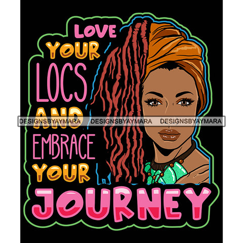 Pretty Afro Woman Elegant Headwrap Love Locs Hairstyle Black Background SVG JPG PNG Vector Clipart Cricut Silhouette Cut Cutting