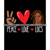 Pretty Afro Woman Peace Sign Love Locs Dreadlocks Hairstyle Black Background SVG JPG PNG Vector Clipart Cricut Silhouette Cut Cutting