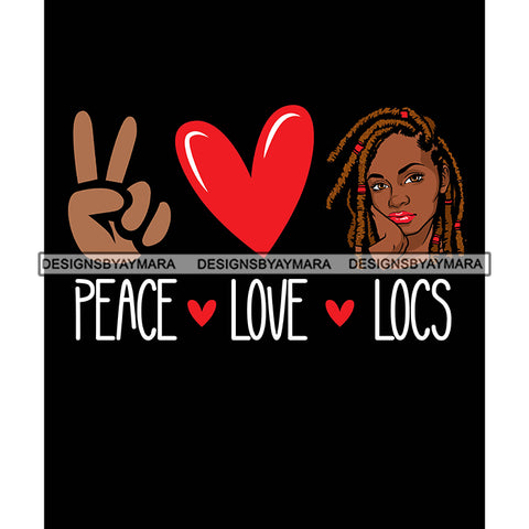 Pretty Afro Woman Peace Sign Love Locs Dreadlocks Hairstyle Black Background SVG JPG PNG Vector Clipart Cricut Silhouette Cut Cutting