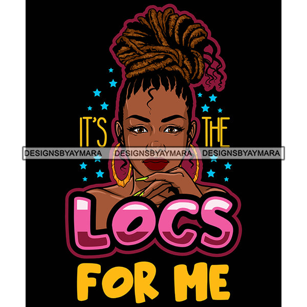 Pretty Afro Woman Bamboo Hoop Earrings Love Locs Hairstyle Black Background SVG JPG PNG Vector Clipart Cricut Silhouette Cut Cutting