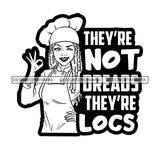 Pretty Afro Woman Cook Chef Hat Love Locs Hairstyle Banner Illustration B/W SVG JPG PNG Vector Clipart Cricut Silhouette Cut Cutting