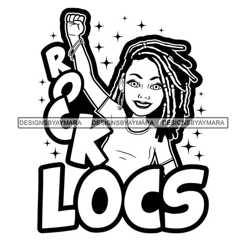 Pretty Afro Woman Proud Jamaican Love Locs Hairstyle Banner Illustration B/W SVG JPG PNG Vector Clipart Cricut Silhouette Cut Cutting