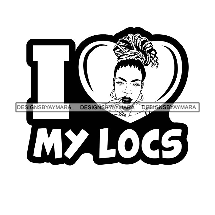 Pretty Afro Woman Heart Love Locs Hairstyle Banner Illustration B/W SV ...