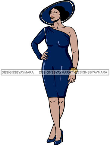 Black Woman Standing Blue Dress Fancy Blue Hat Blue Heels Hands On Hips Clipart Graphic  Skillz JPG PNG  Clipart Cricut Silhouette Cut Cutting