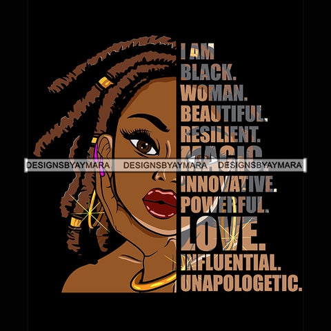 Black Diva Half Face Empowering Quotes I Am Helpful Black Background SVG JPG PNG Vector Clipart Cricut Silhouette Cut Cutting