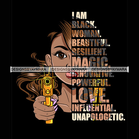 Black Diva Half Face Empowering Quotes I Am Brave Black Background SVG JPG PNG Vector Clipart Cricut Silhouette Cut Cutting