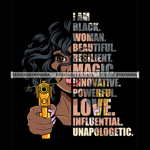 Black Diva Half Face Empowering Quotes I Am Fearless Black Background SVG JPG PNG Vector Clipart Cricut Silhouette Cut Cutting
