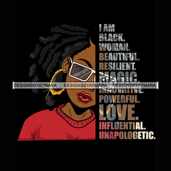 Black Diva Half Face Empowering Quotes I Am Precious Black Background SVG JPG PNG Vector Clipart Cricut Silhouette Cut Cutting