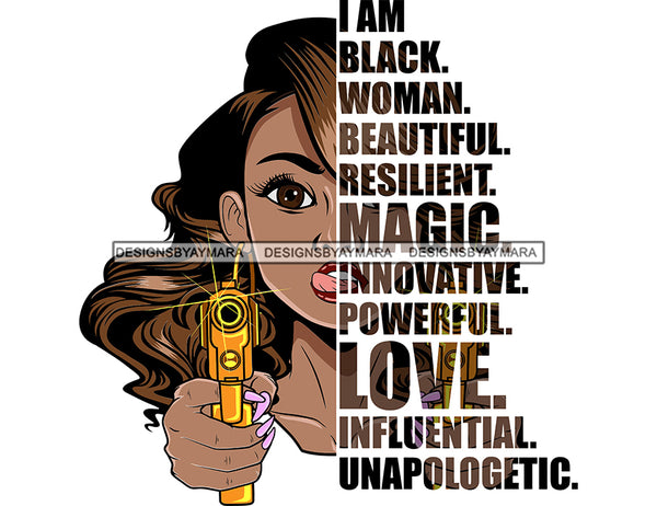 Black Diva Half Face Empowering Quotes I Am Brave White Background SVG JPG PNG Vector Clipart Cricut Silhouette Cut Cutting