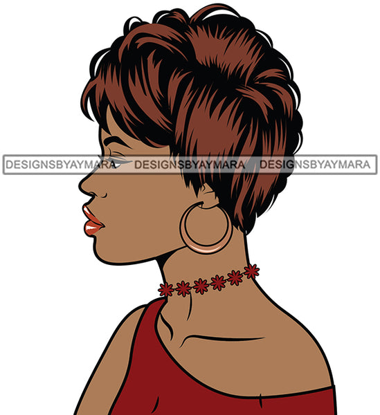 Black Woman Short Haircut Red Top Red Beaded Necklace Side View Clipart Graphic  Skillz JPG PNG  Clipart Cricut Silhouette Cut Cutting