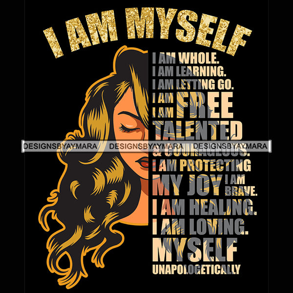 Black Diva Half Face Empowering Quotes I Am Capable Black Background SVG JPG PNG Vector Clipart Cricut Silhouette Cut Cutting