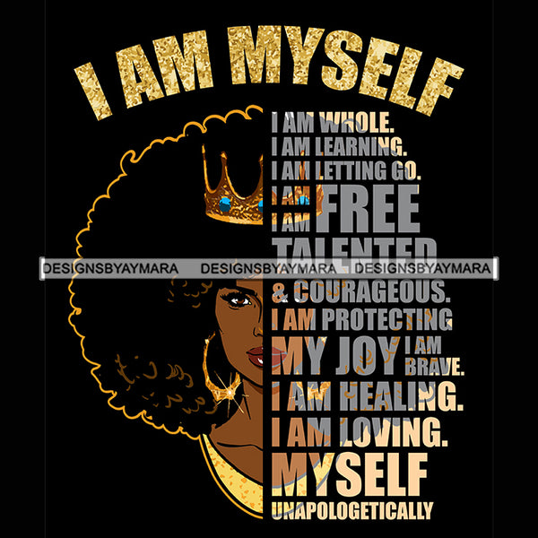 Black Diva Half Face Empowering Quotes I Am Powerful Black Background SVG JPG PNG Vector Clipart Cricut Silhouette Cut Cutting