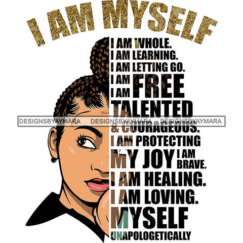 Black Diva Half Face Empowering Quotes I Am Wise White Background SVG JPG PNG Vector Clipart Cricut Silhouette Cut Cutting