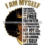 Black Diva Half Face Empowering Quotes I Am Powerful White Background SVG JPG PNG Vector Clipart Cricut Silhouette Cut Cutting