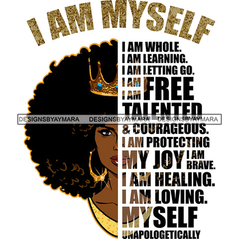 Black Diva Half Face Empowering Quotes I Am Powerful White Background SVG JPG PNG Vector Clipart Cricut Silhouette Cut Cutting