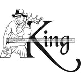 Sexy Black Man King Crown Fashion Model Shirtless Bandana Cowboy Hat Style B/W SVG JPG PNG Vector Clipart Cricut Silhouette Cut Cutting