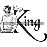 Sexy Black Man King Crown Strong Belt Cowboy Hat Short Sleeve T-Shirt Fashion Style B/W SVG JPG PNG Vector Clipart Cricut Silhouette Cut Cutting