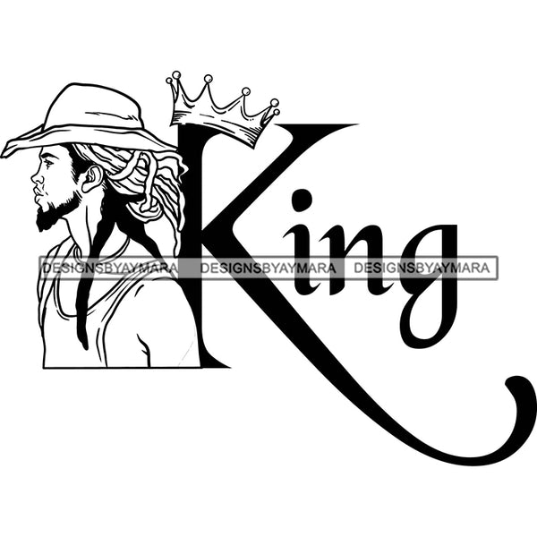 Sexy Black Man Profile King Crown Dreadlocks Hat Rasta Tank Top Fashion Style B/W SVG JPG PNG Vector Clipart Cricut Silhouette Cut Cutting
