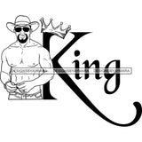 Sexy Black Man King Crown Fashion Model Shirtless Cowboy Hat Style B/W SVG JPG PNG Vector Clipart Cricut Silhouette Cut Cutting