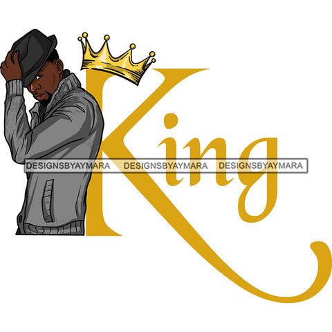 Sexy Black Man King Crown Confident Wearing Sweater Holding Hat Fashion Style SVG JPG PNG Vector Clipart Cricut Silhouette Cut Cutting