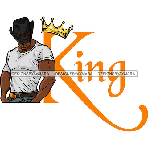 Sexy Black Man King Crown Strong Belt Cowboy Hat Short Sleeve T-Shirt Fashion Style SVG JPG PNG Vector Clipart Cricut Silhouette Cut Cutting