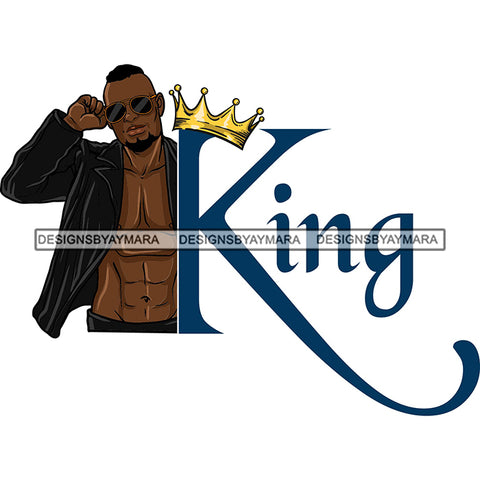 Sexy Black Man King Crown Fashion Model Open Shirt Sunglasses Fashion Style SVG JPG PNG Vector Clipart Cricut Silhouette Cut Cutting