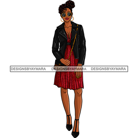 Black Woman Standing In Dress And Jacket Purse JPG PNG  Clipart Cricut Silhouette Cut Cutting