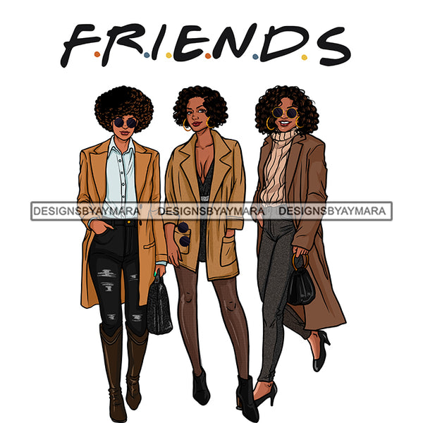 Black Women 3 Friends Stepping Out JPG PNG  Clipart Cricut Silhouette Cut Cutting