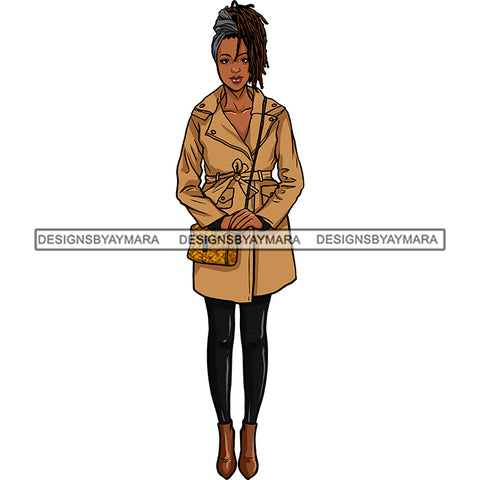 Black Woman Lady Stepping Out In Coat And Leggings Boots JPG PNG  Clipart Cricut Silhouette Cut Cutting