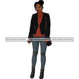 Black Woman Lady Stepping Out In Leather Jacket Skinny Jeans JPG PNG  Clipart Cricut Silhouette Cut Cutting