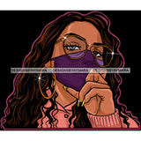 Black Woman With Long Hair Wearing Purple Mask Mask Up JPG PNG  Clipart Cricut Silhouette Cut Cutting