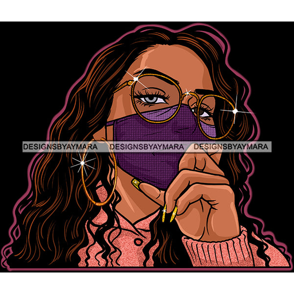 Black Woman With Long Hair Wearing Purple Mask Mask Up JPG PNG  Clipart Cricut Silhouette Cut Cutting