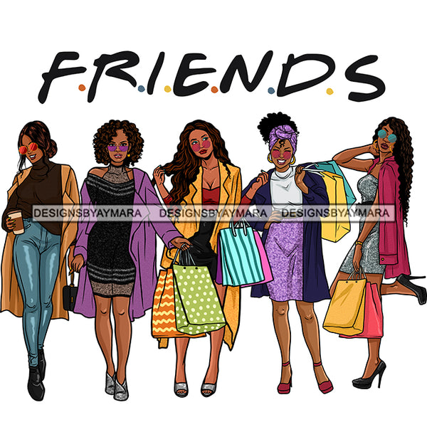 Black 5 Women Friends Shopping Heels Diva Out Shopping JPG PNG  Clipart Cricut Silhouette Cut Cutting
