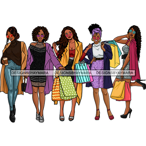 Black 5 Women Friends Shopping Heels Diva Out Shopping JPG PNG  Clipart Cricut Silhouette Cut Cutting